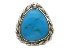 Vintage Handmade Casted Southwest Pear Sterling Turquoise Cabochon Ring EBS99R10