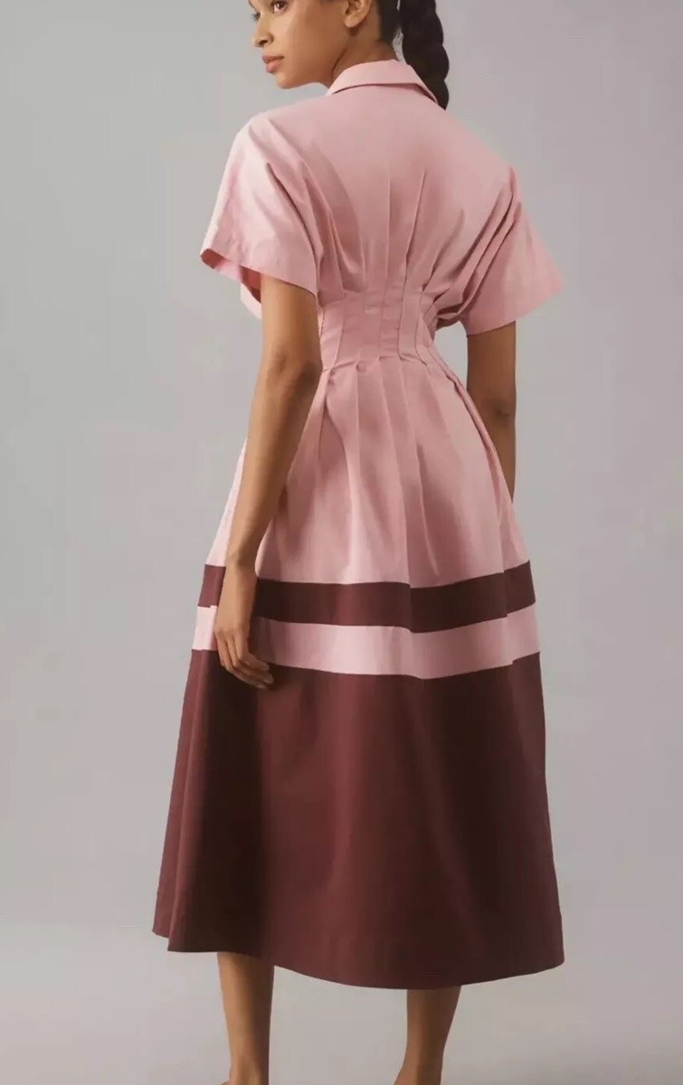 exquise tobie button-front pleated midi shirt dress Anthropologie Exquise Tobie Button-Front Pleated Midi Shirt Dress S P