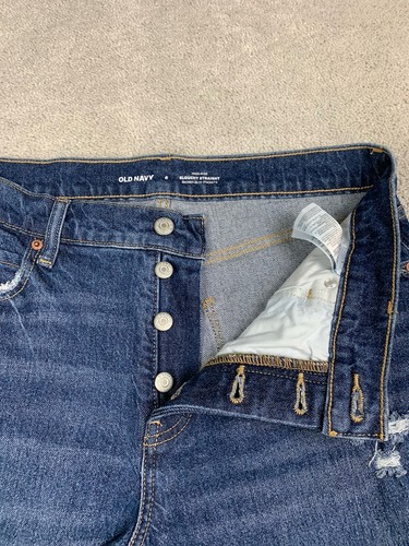 Jeans donna Old Navy vita alta slouchy taglio dritto effetto invecchiato blu taglia 6 - Foto 4 di 11