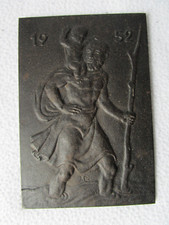 Buderus Wandbild Christophorus mit Jesuskind Gusseisen Wandplatte 1952 14x9,5cm