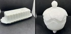VTG Westmoreland Milk Glass Butter/Candy Dish Harvest Grape Leaf Pattern 4 pc