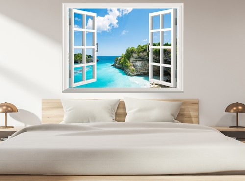 Malediven Strand Wandtattoo 3D gefälschtes Fenster Aufkleber Poster Ozean Wandbild Tapete - Bild 4 von 5
