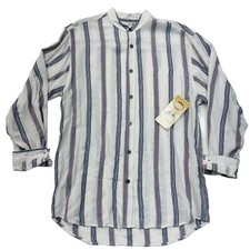 Camisa Wah Maker Frontier Clothing Para Hombres Marfil 100% Algodón Dobby Rayas L/S Mediana