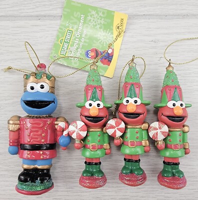 4 Kurt Adler Sesame Street Elmo Cookie Monster Nutcracker Christmas Ornament