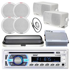 Pyle USB SD Bluetooth Radio,Boat 400W Amp,6.5"and 3.5" Speaker Set,Antenna,Cover