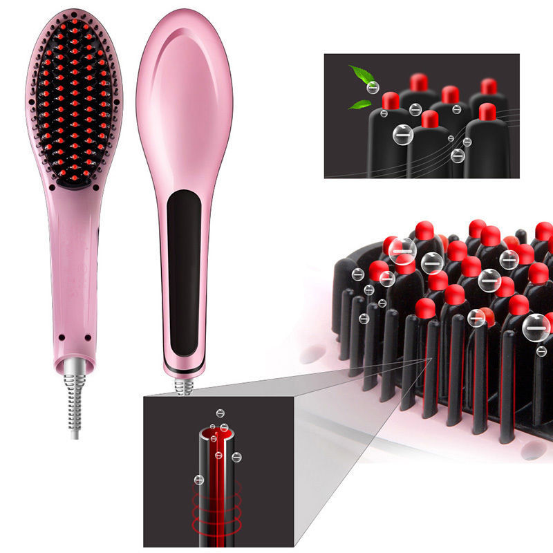 Hair Curl Straightener Auto Temperature Control Iron Brush Massager Comb