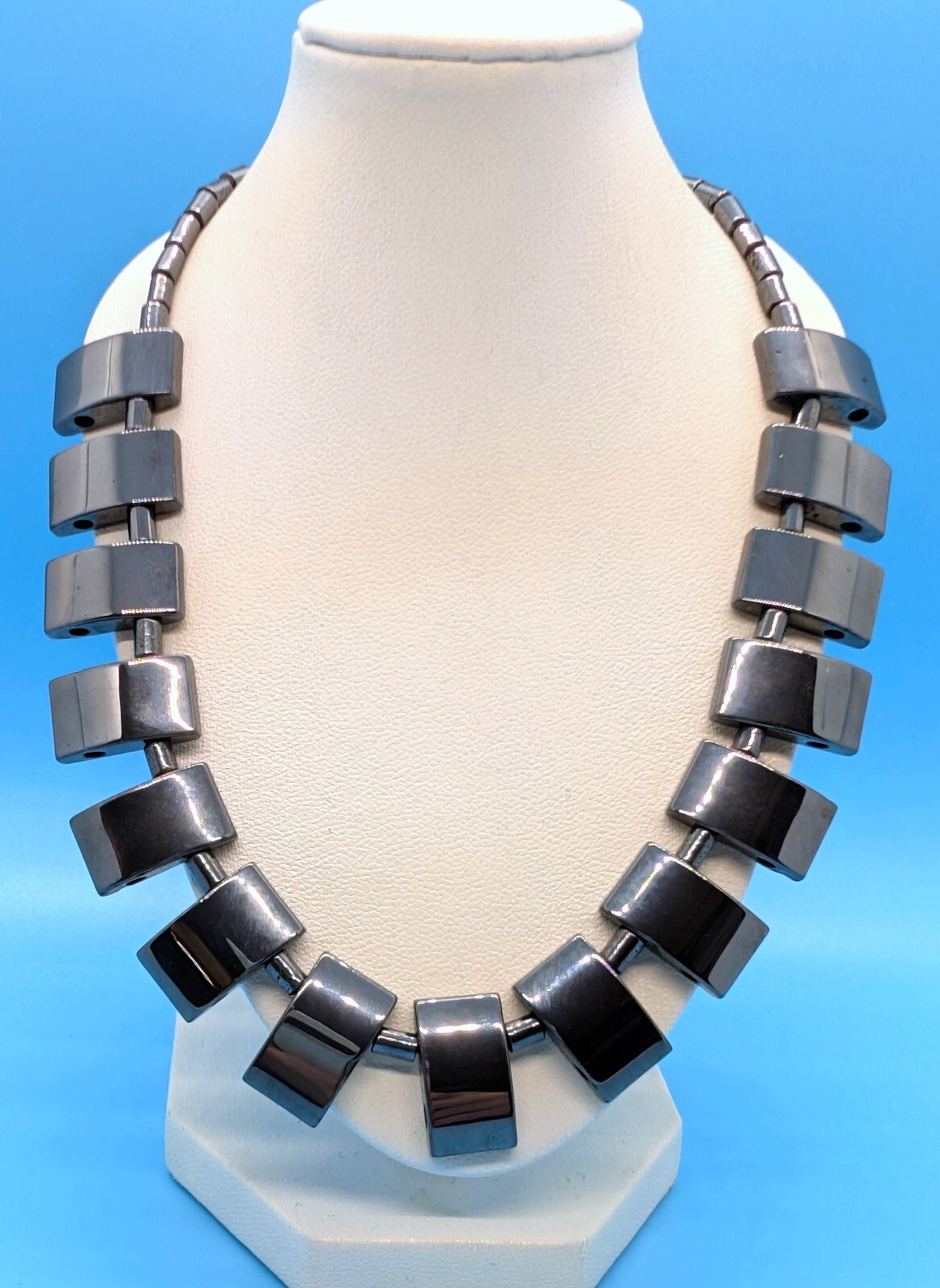 Vintage Cool Black Rectangular Hematite Stone & B… - image 2