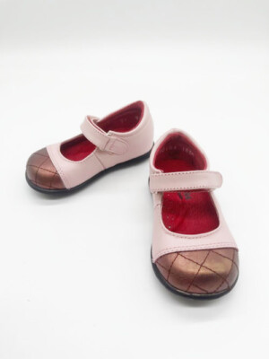 Nrew Pazitos Toddler Girl's Pink Leather Two Tone Bronze Quilt MaryJane Shoes 