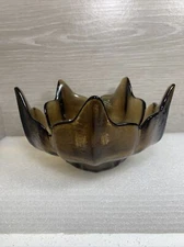 RARE Viking ART GLASS Lotus Bowl Five Petal DISH BOWL SMOKE EPIC PATTERN 5.5”