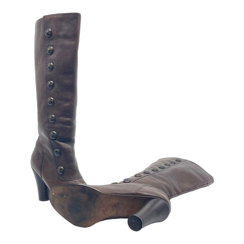 Vintage 00's MATISSE Womens 10 Leather Side Studded Knee High Boots (BROWN) - Picture 7 of 16