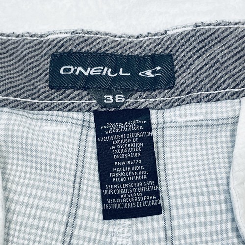 Oneill Shorts Mens Tagged 36 Waist Gray Black White Plaid Pattern Button Closure - Picture 2 of 8
