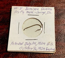 VINTAGE W.J. JAMISON BARBLESS DRY FLY HOOK ~ PATENTED 1924 ~ CHICAGO, IL