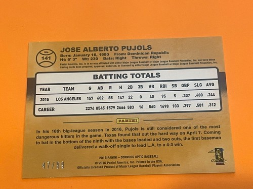 2016 Donruss Optic RED PRIZM REFRACTOR #141 ALBERT PUJOLS 47/99 Cardinals Angels - Picture 2 of 2