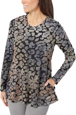 LOGO by Lori Goldstein Tie-Dye Jacquard Swing Top Black