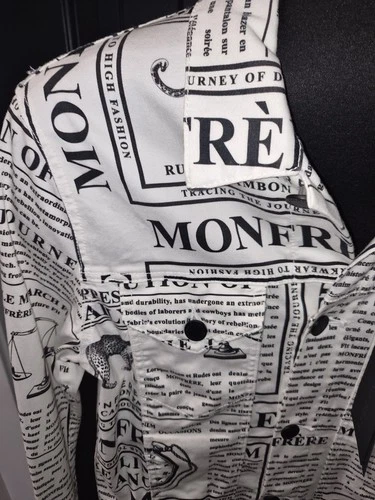 Men's Monfrère Dean Daily Newspaper Print Trucker Jacket Size Small image 3