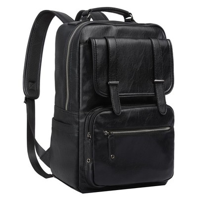 Black Waterproof Leather Backpack for Men, Fits 15.6'' Laptop, Casual Work Use