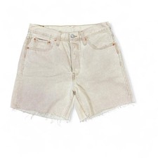 Levi  s Cream High Rise Denim Cut Off Shorts Frayed Hem 5.5  Inseam Size 29  
