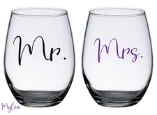 Vinyl Monogram Decal Sticker Mr and Mrs Set of 2 for your wine glasses cups Yeti