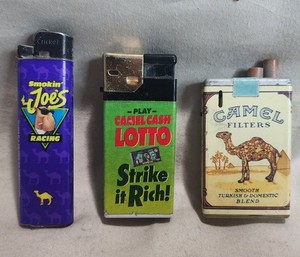 3 Vintage Camel Brand Cigarette Lighters, 1990s, Promo Lighters.