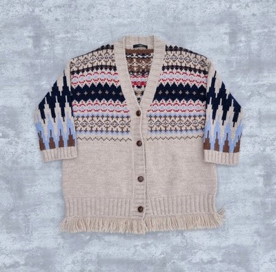 Max Mara Orche Wolle Alpaka Mischung Fair Isle Cardigan Strick Pullover Damen Large