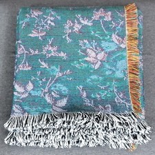 Vintage Laura Ashley Throw Blanket Multi-Color Floral Reversible Fringed 52x72
