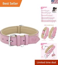 Pink Genuine Leather Dog Collar for Large Breeds - Adjustable Durable