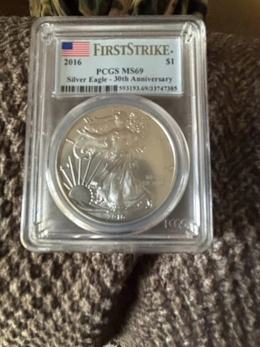 2016 $1 American Silver Eagle MS69 PCGS First Strike 30th Anniversary