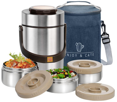Termo Comida Acero Inoxidable 67oz Bento Térmico 3 Niveles Portátil Plata