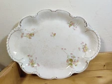 Vintage Stained Patina Homer Laughlin Pink Floral Leaves ~14.5x11” Platter