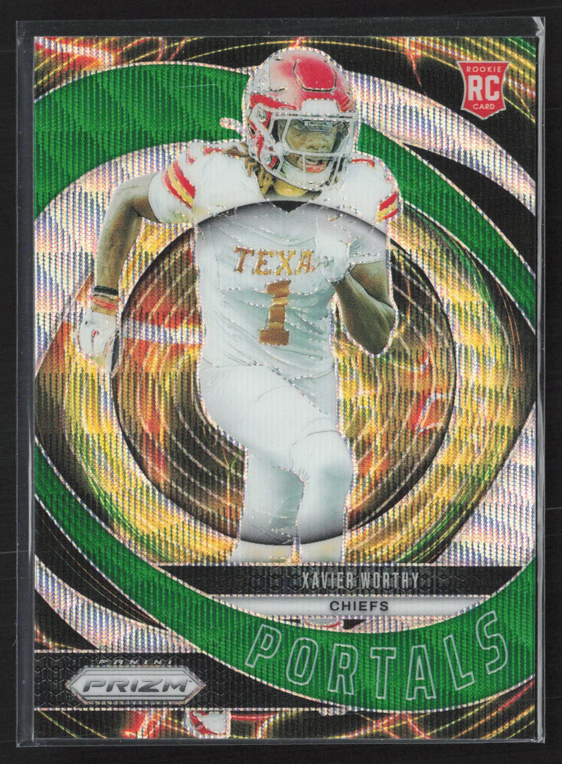 2024 Panini Prizm #10 Xavier Worthy Portals Wave Green Prizm