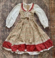 Vintage Gunne Sax Jessica Dress Red Floral Corset Prairie Cottagecore Sz 7 Lace