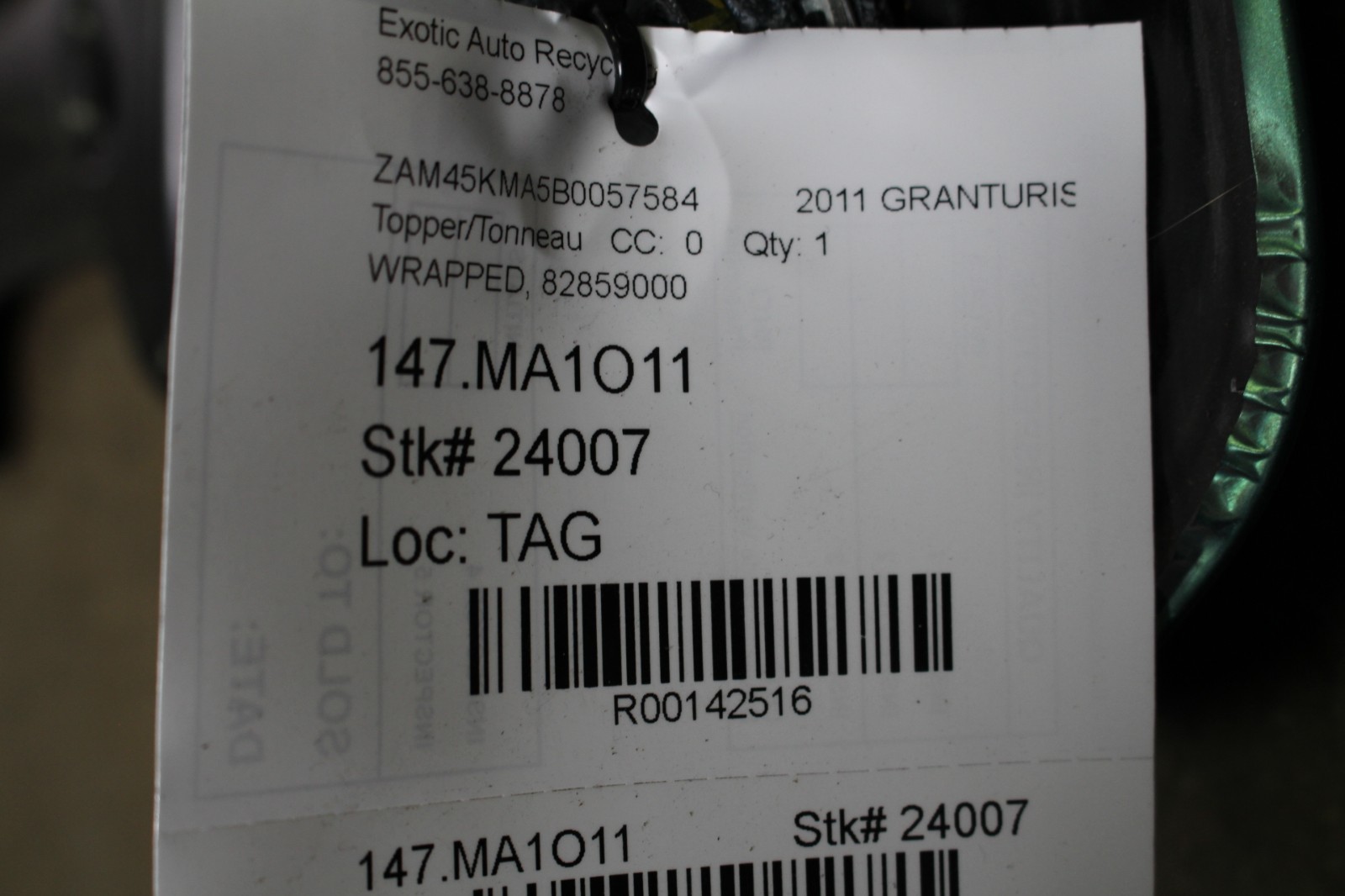 Maserati Granturismo Cabrio, Tonneau Cover Panel, Wrapped, Used, P/N 82859000