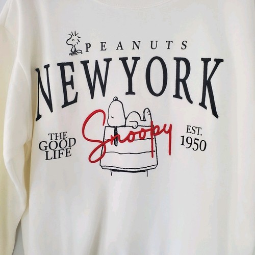 PEANUTS Gr. L Ivory Sweatshirt New York Snoopy Rundhals "The Good Life" Neu ohne Etikett - Bild 13 von 14