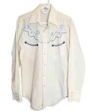 Miller Vintage Shirt Men 15-34 Pearl Snap-up Western Cream Blue Embroidery