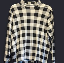 Lands End Women  s Knit Plaid Mock Turtleneck Long Sleeve Shirt Size XL