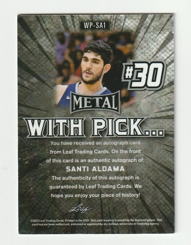 Autografo 2022 Leaf Metal Craciked Ice #WP-SA1 Santi Aldama RC - Foto 2 di 2