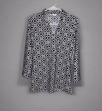 Jude Connally Chris Tunic Top Navy White Bamboo Rattan Chain Link Pattern Sz XS