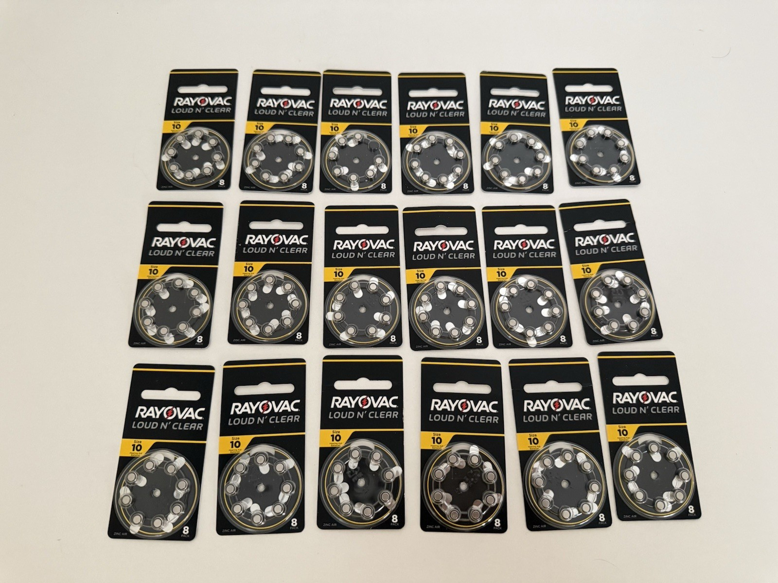 Lot Of 18 8-Pack RAYOVAC Loud N Clear Size 10 Hearing Aid Ba