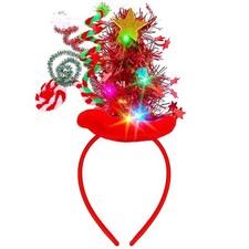 Light Up Christmas Tree Hat Headband Xmas Glow Party Hair Accessories Women