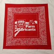 PHILLIPS 66 FARM LUBRICANTS Vintage Red White Handkerchief 21”x21” Vintage Nice