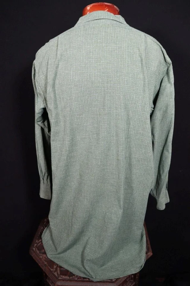Vintage 1960's Euro Long Grand-Père Coton Vert Chemise à Carreaux M EXC État - Photo 2/2