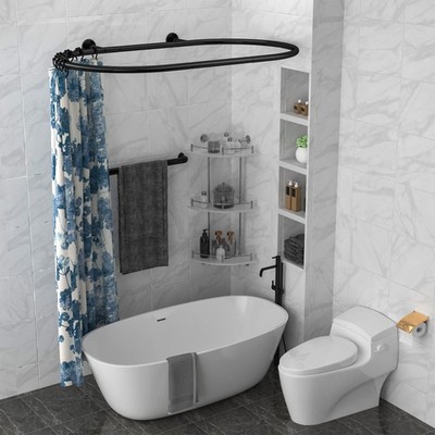Al alloy Oval Shower Curtain Rod Hoop Square Shape Bathroom Rod for Clawfoot ...