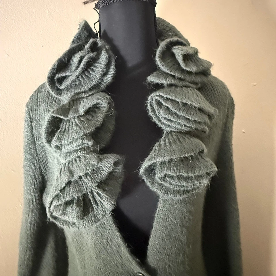 Cárdigan suéter tejido verde pequeño mezcla de lana de alpaca Soft Surroundings para mujer Foto 2 de 4