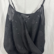 Express Black Burnout Floral Bodysuit Cami Top Dark Romantic Whimsy Womens Sz M