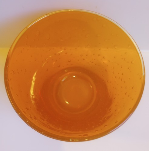 Vintage MCM Hand Blown Stemless Orange Martini Glasses Controlled Bubbles (4) - Picture 5 of 7