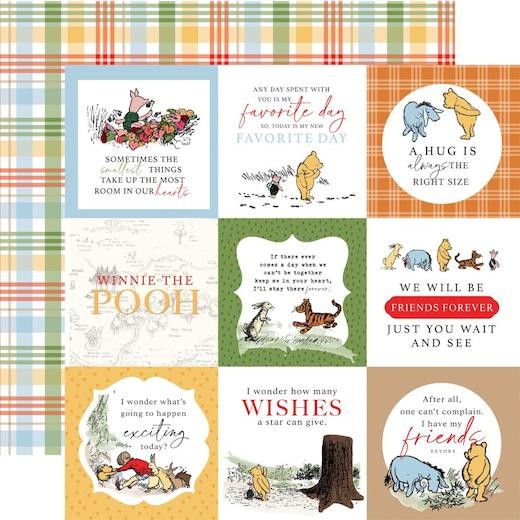 Echo Park Winnie the Pooh 12""x12"" Double-Sided Cardstock - 4x4 Journaling Cards