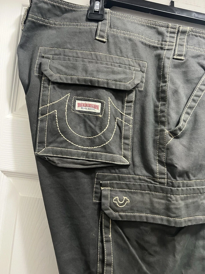 True Religion Men's Cargo Shorts 36 After Market Dye Gray Flat Front Cotton - Image 2 of 4