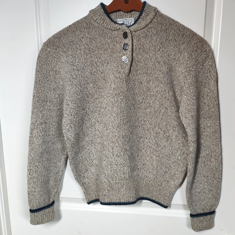 Woolrich Feminino M Henley Suéter Botão M Cottage Rústico Outono Terra Faixa de Lã - Imagem 2 de 4