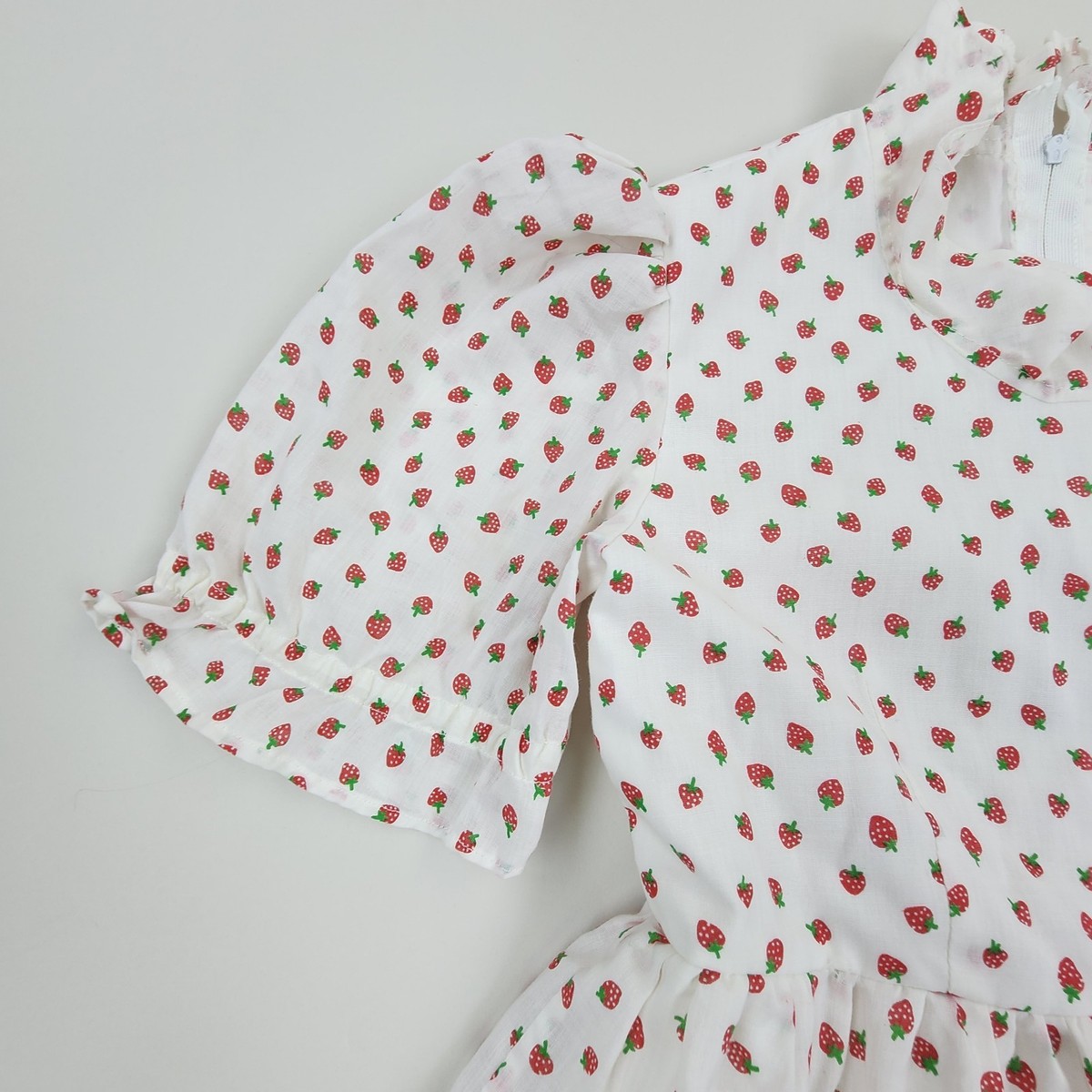 Vtg 70s 80s Girls Ruffle Strawberry Print Cupcake Party Full-Circle Dress View 3