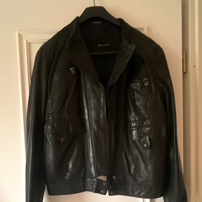 Massimo Dutti Lederjacke Schwarz Biker kurz Stehkragen Reißverschluss Gr. M